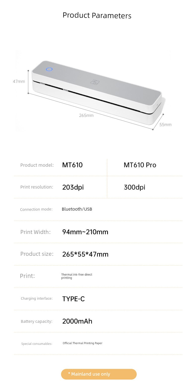 Mt610 Wireless Thermal Printer